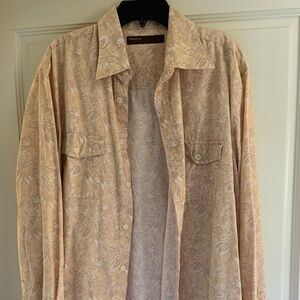 1990’s Perry Ellis Men's Untucked Slim-Fit Paisley Long-Sleeve Shirt Large